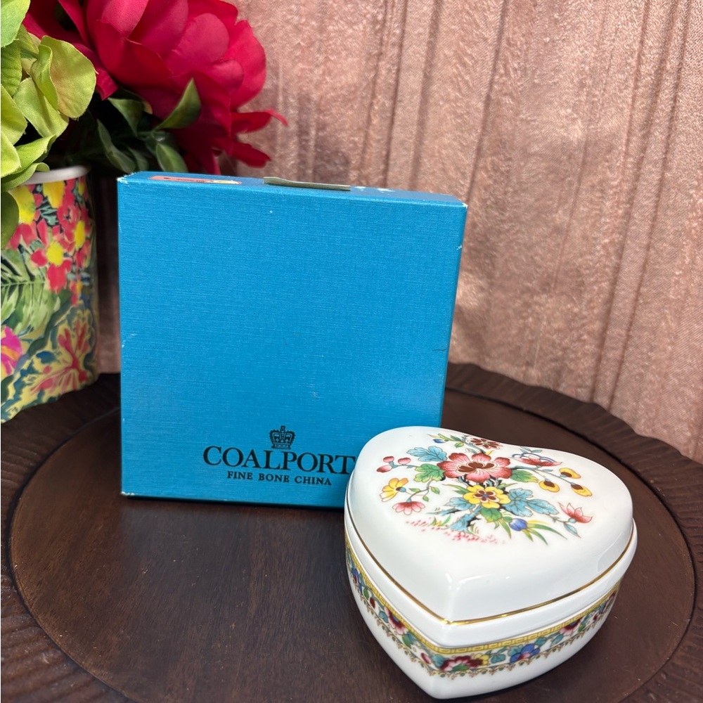 Coalport Heart-Shaped Floral Trinket Box-Ming Rose